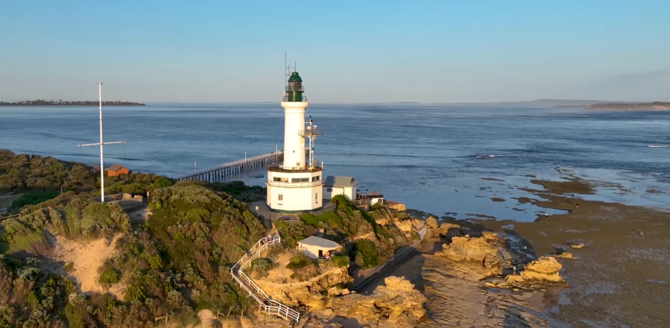 Lighthouse on the rocky heads at the entrance to Port Phillip