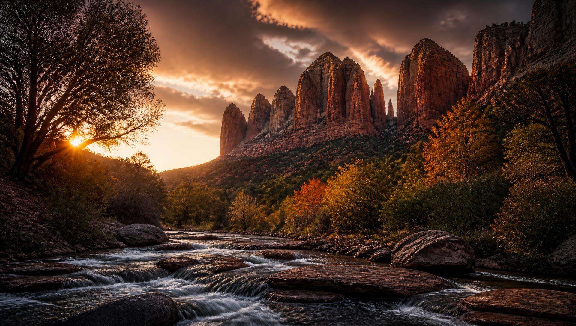 Red rock canyon at sunrise above Oak Creek, Sedona, Arizona