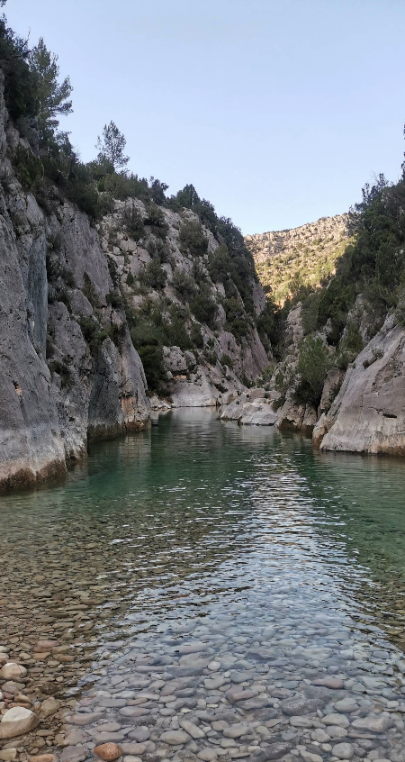 A limestone gorge and clear river pool near Benassal